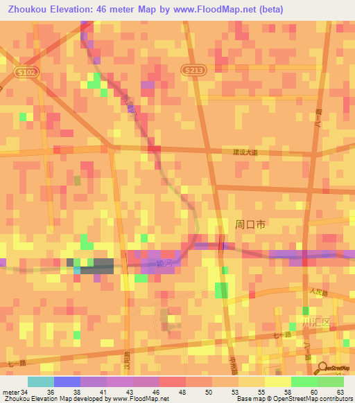 Zhoukou,China Elevation Map