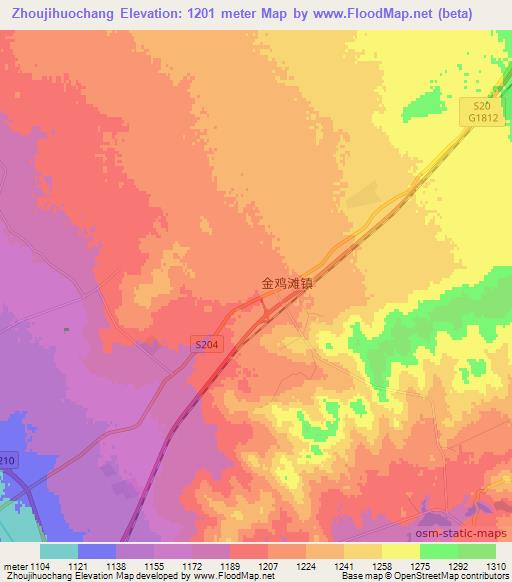 Zhoujihuochang,China Elevation Map