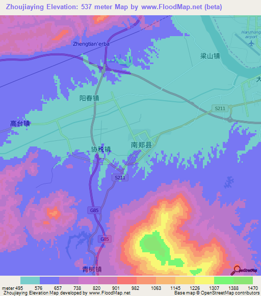 Zhoujiaying,China Elevation Map