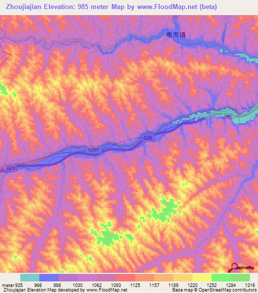 Zhoujiajian,China Elevation Map