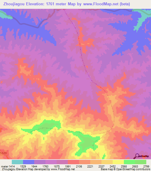 Zhoujiagou,China Elevation Map