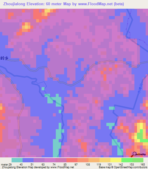 Zhoujialong,China Elevation Map