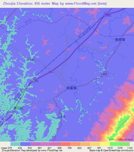 Zhoujia,China Elevation Map