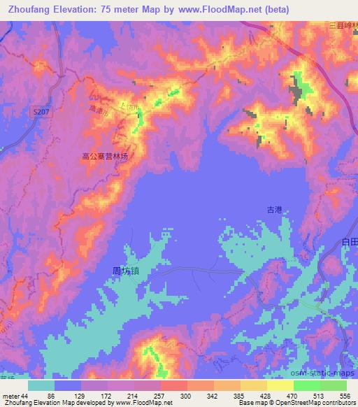 Zhoufang,China Elevation Map