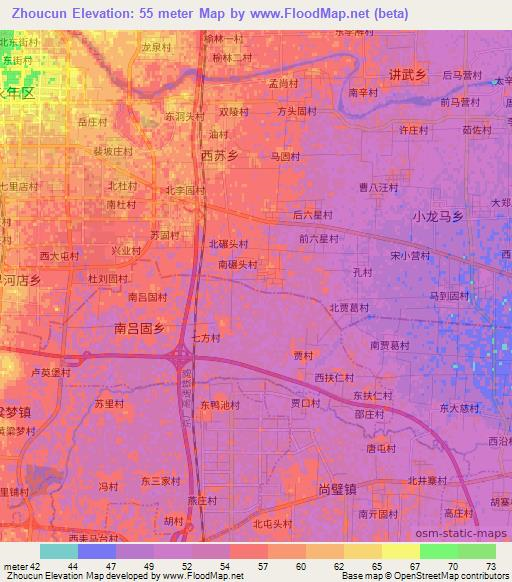 Zhoucun,China Elevation Map