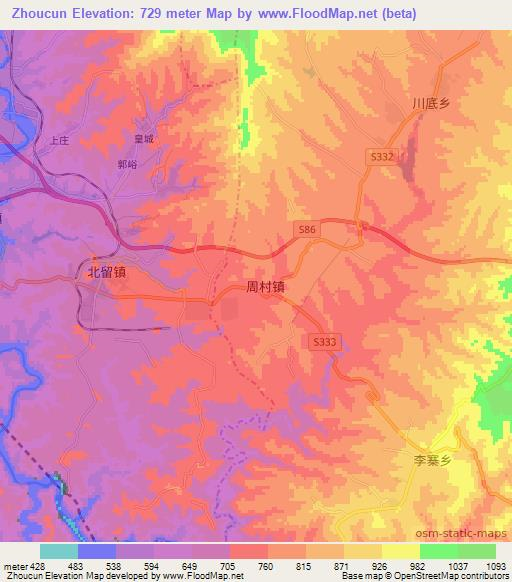 Zhoucun,China Elevation Map