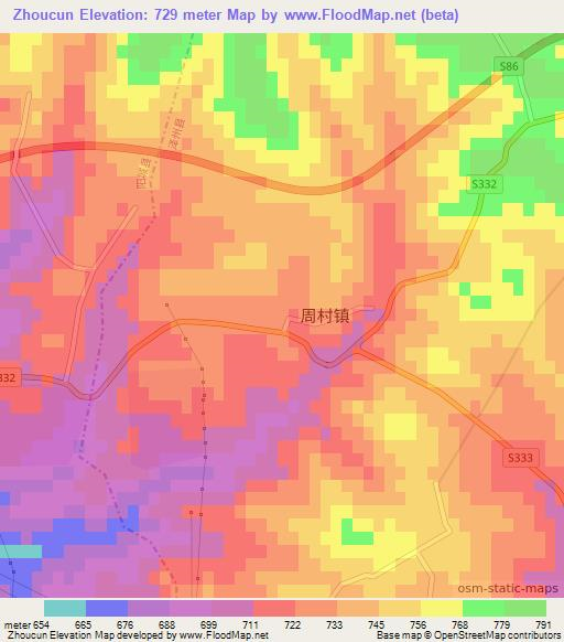 Zhoucun,China Elevation Map