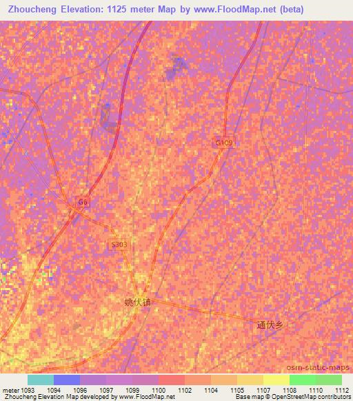 Zhoucheng,China Elevation Map