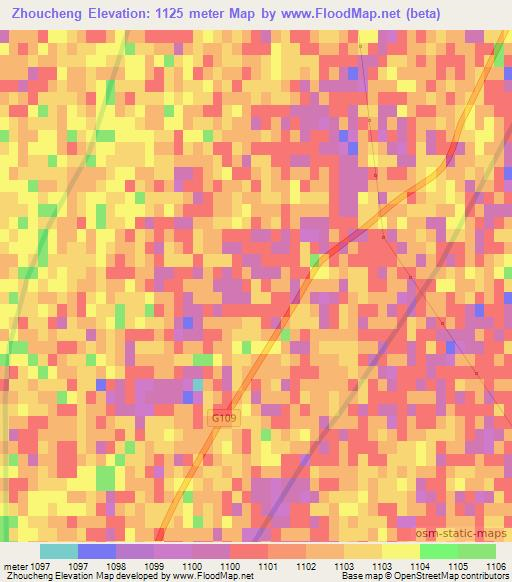 Zhoucheng,China Elevation Map