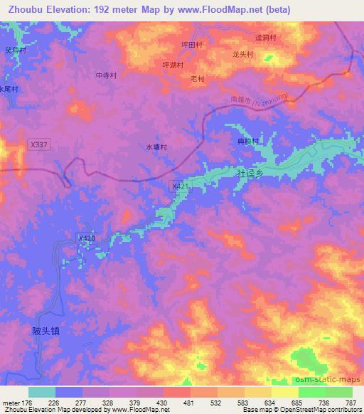 Zhoubu,China Elevation Map