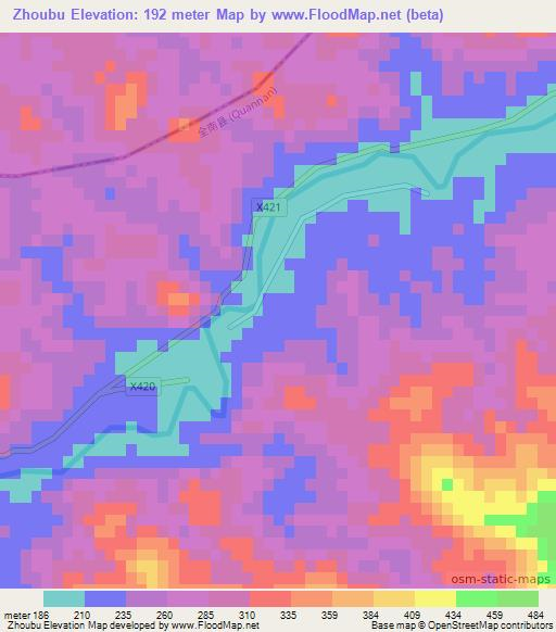 Zhoubu,China Elevation Map