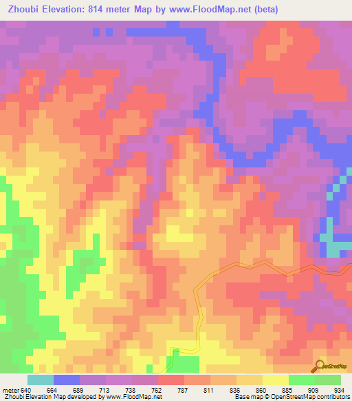 Zhoubi,China Elevation Map