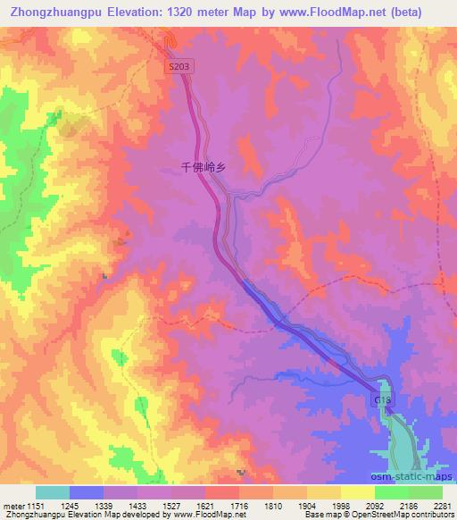 Zhongzhuangpu,China Elevation Map