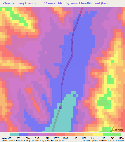Zhongzhuang,China Elevation Map