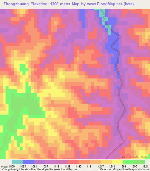 Zhongzhuang,China Elevation Map