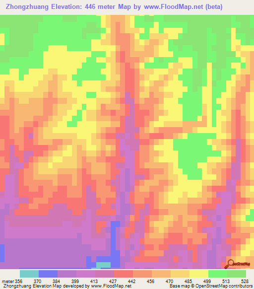 Zhongzhuang,China Elevation Map