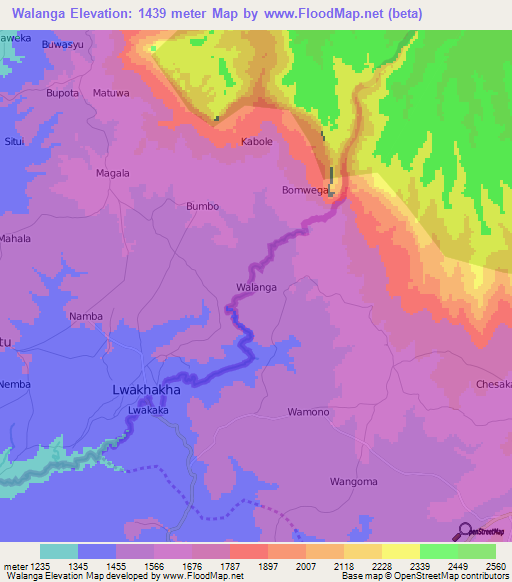 Walanga,Kenya Elevation Map