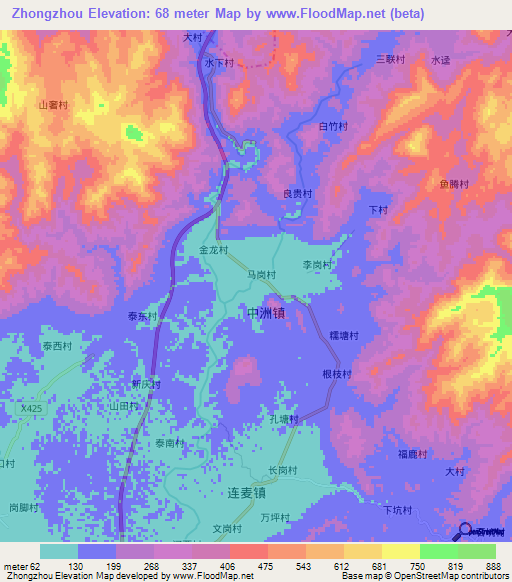 Zhongzhou,China Elevation Map