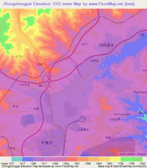 Zhongzhongpai,China Elevation Map