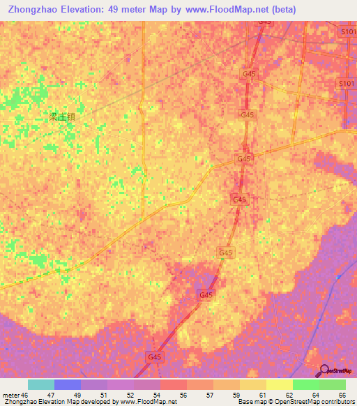 Zhongzhao,China Elevation Map
