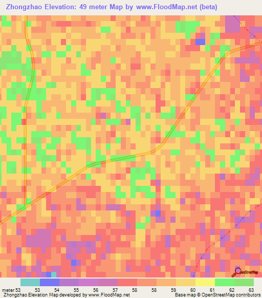 Zhongzhao,China Elevation Map