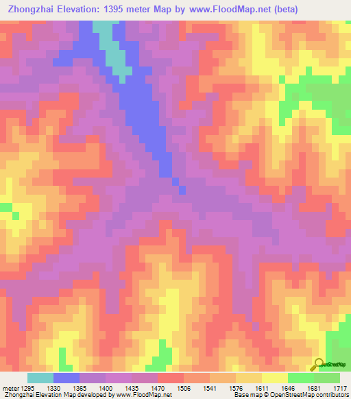Zhongzhai,China Elevation Map