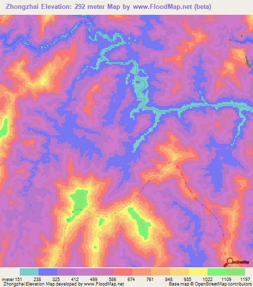 Zhongzhai,China Elevation Map