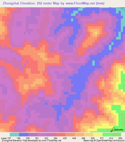 Zhongzhai,China Elevation Map