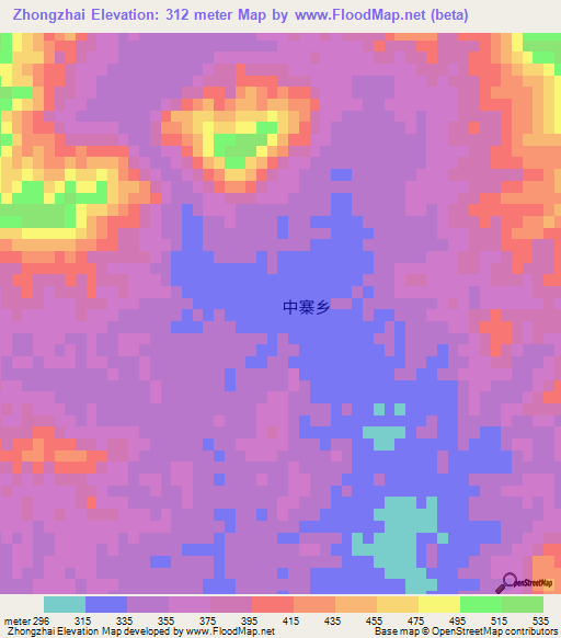 Zhongzhai,China Elevation Map