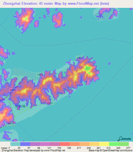 Zhongzhai,China Elevation Map
