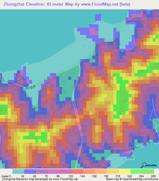 Zhongzhai,China Elevation Map