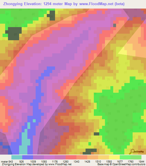 Zhongying,China Elevation Map