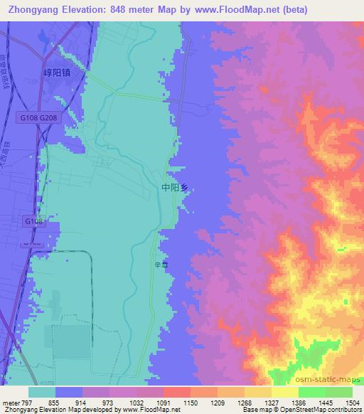 Zhongyang,China Elevation Map