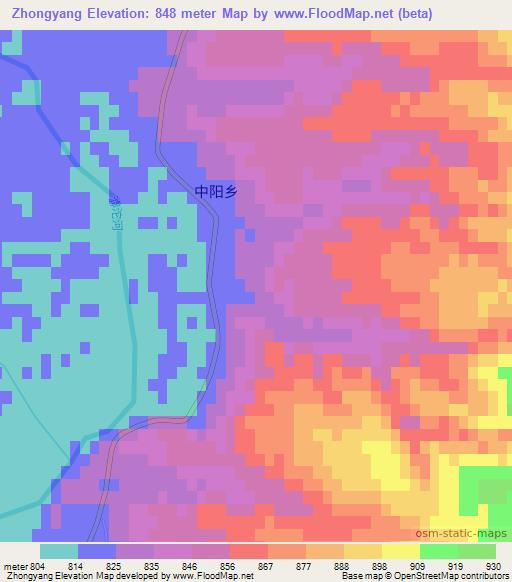 Zhongyang,China Elevation Map