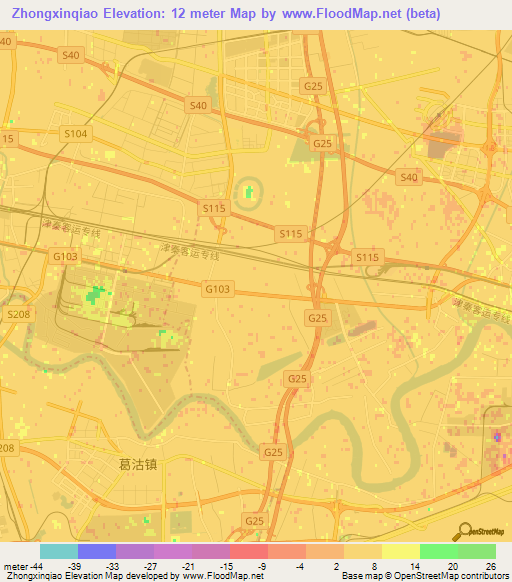 Zhongxinqiao,China Elevation Map