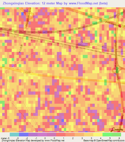 Zhongxinqiao,China Elevation Map