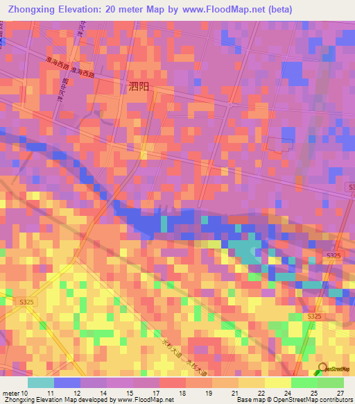 Zhongxing,China Elevation Map