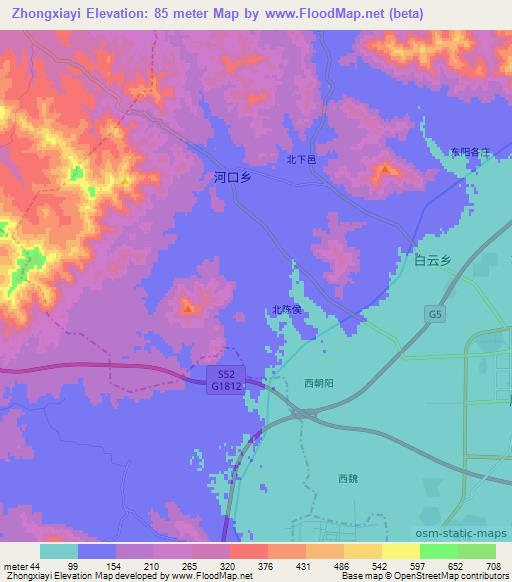 Zhongxiayi,China Elevation Map