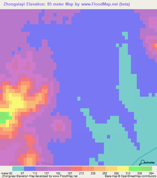 Zhongxiayi,China Elevation Map