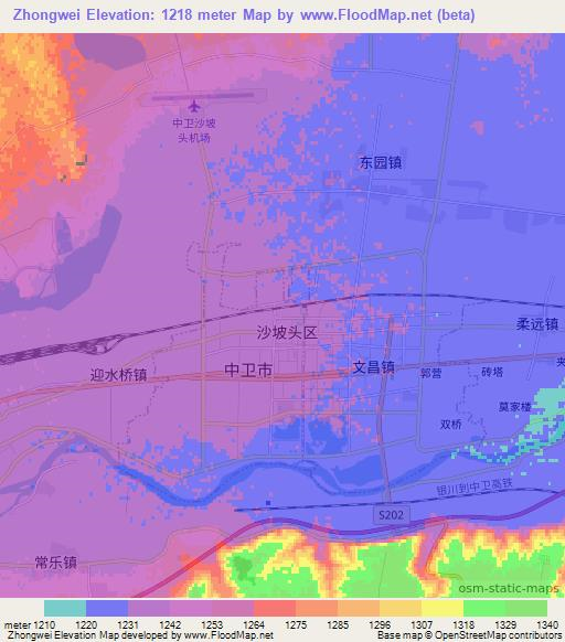 Zhongwei,China Elevation Map