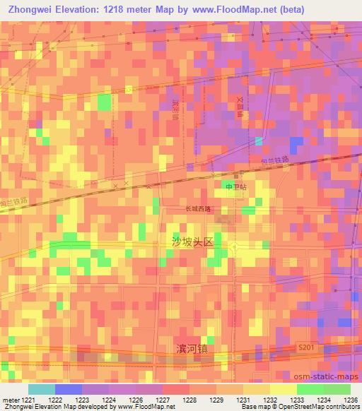 Zhongwei,China Elevation Map