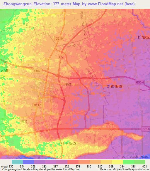 Zhongwangcun,China Elevation Map