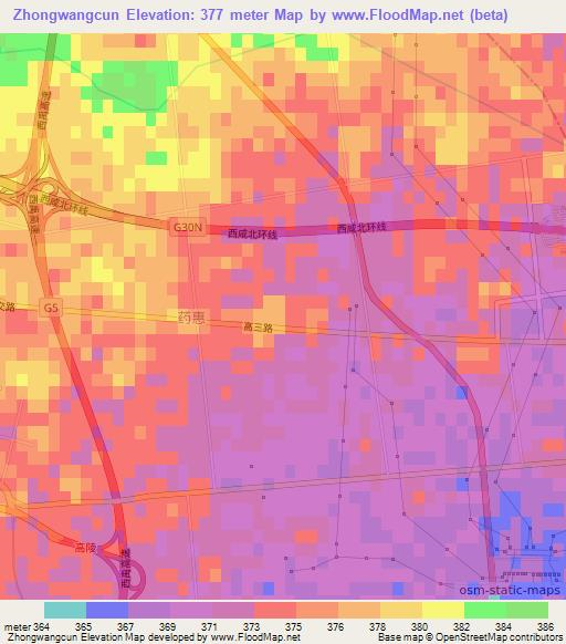 Zhongwangcun,China Elevation Map