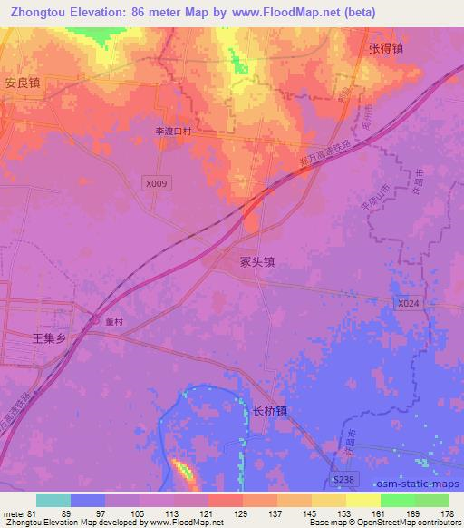 Zhongtou,China Elevation Map