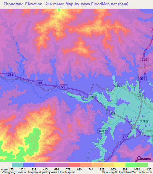 Zhongtang,China Elevation Map