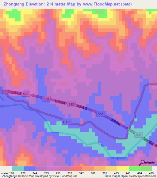 Zhongtang,China Elevation Map