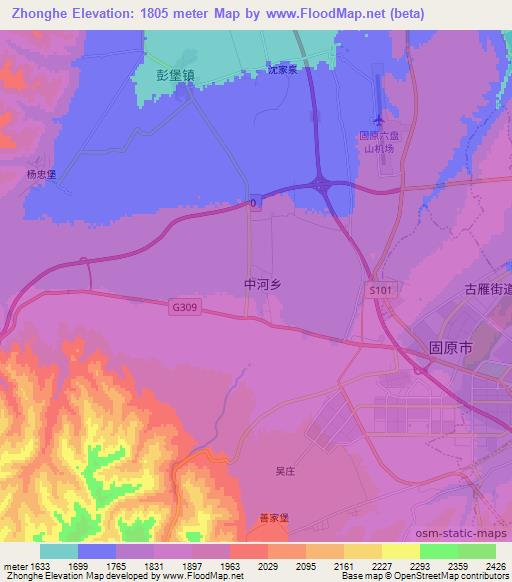 Zhonghe,China Elevation Map