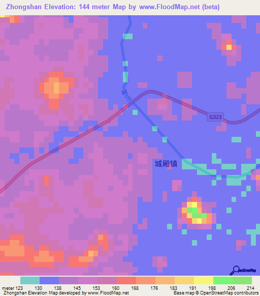 Zhongshan,China Elevation Map