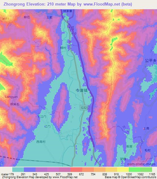 Zhongrong,China Elevation Map