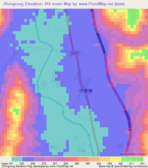 Zhongrong,China Elevation Map